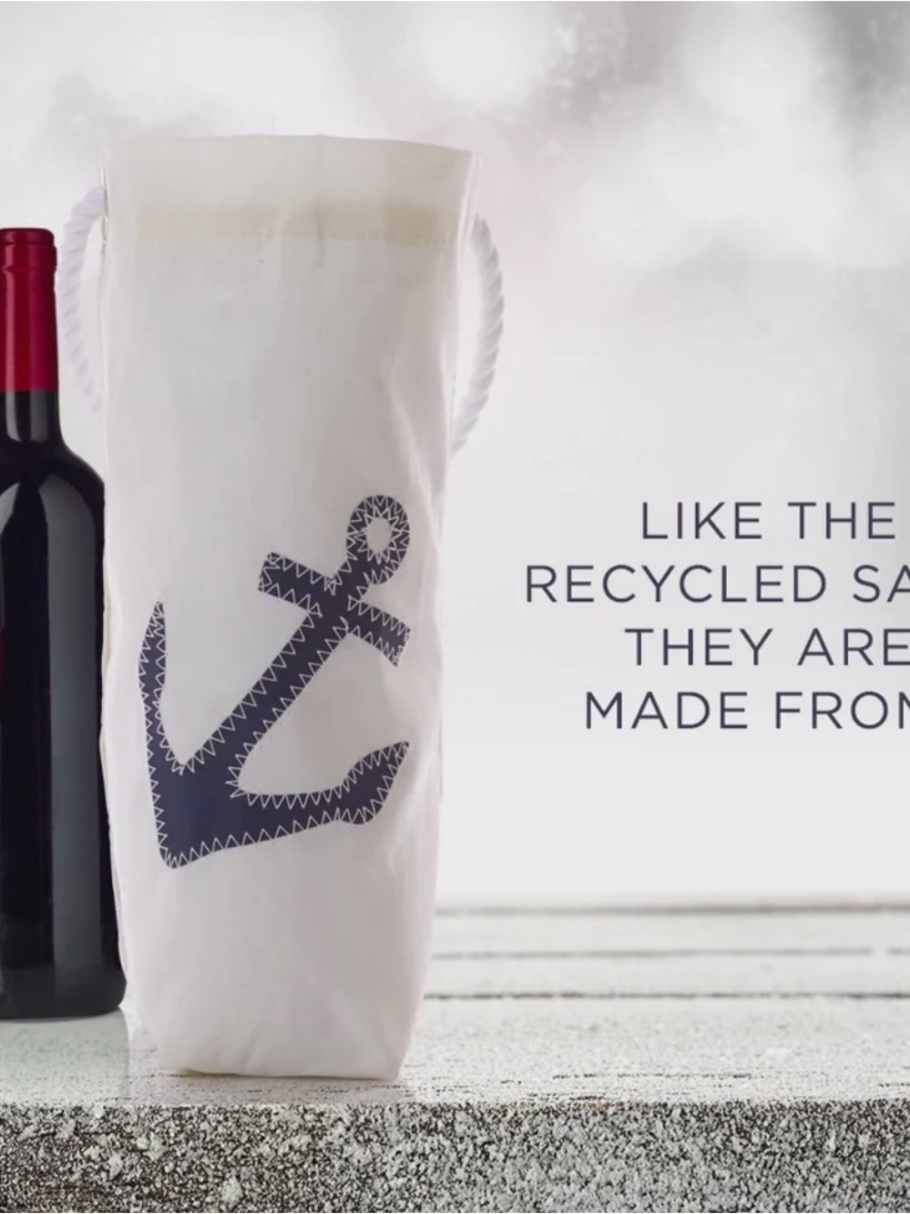 Sea Bags Nautical Anchor Rope Handle Wine Tote - Natural with Navy Anchor